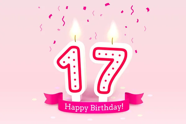 Feliz cumpleaños años. 17 aniversario del cumpleaños, Vela en forma de números. Vector — Archivo Imágenes Vectoriales