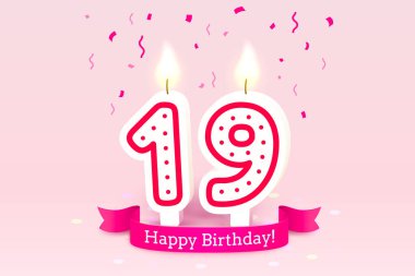 Doğum günün kutlu olsun. Doğum gününün 19 'uncu yıldönümü, Candle numara şeklinde. Vektör