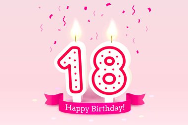 Doğum günün kutlu olsun. Doğum gününün 18. yıldönümü, Candle numara şeklinde. Vektör
