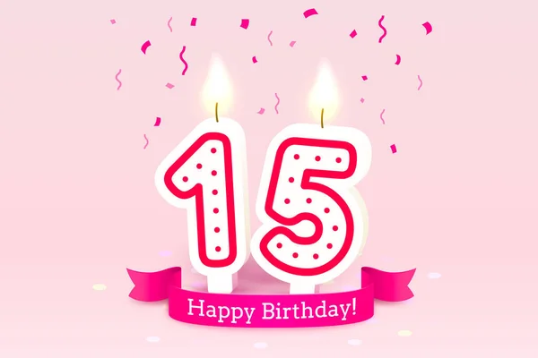 Gefeliciteerd met je verjaardag. 15 verjaardag van de verjaardag, Kaars in de vorm van nummers. Vector — Stockvector