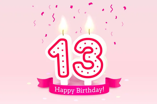 Hodně štěstí, zdraví. 13. výročí narozenin, svíčka ve formě čísel. Vektor — Stockový vektor