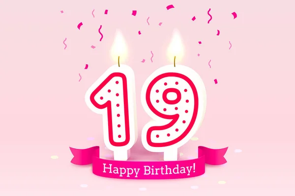 Happy Birthday years. 19 anniversary of the birthday, Candle in the form of numbers. Vector — Stock Vector