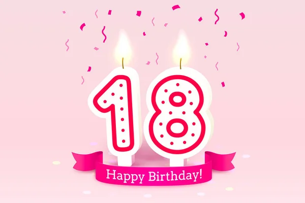 Alles Gute zum Geburtstag. 18. Jahrestag des Geburtstages, Kerze in Form von Zahlen. Vektor — Stockvektor