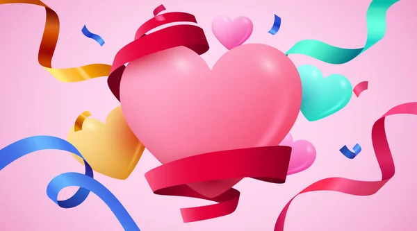 Joyeux fond Saint-Valentin avec des cœurs volants ballons. — Image vectorielle