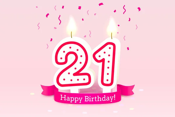 Feliz cumpleaños años. 21 aniversario del cumpleaños, Vela en forma de números. Vector — Archivo Imágenes Vectoriales