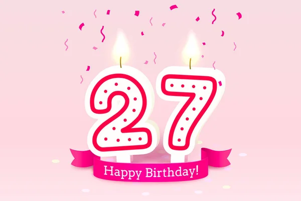 Hodně štěstí, zdraví. 27. výročí narozenin, svíčka ve formě čísel. Vektor — Stockový vektor
