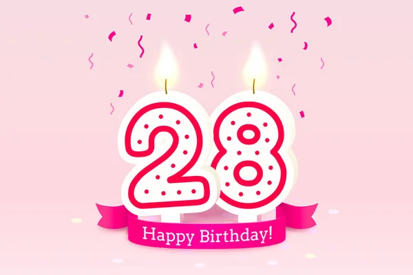 Feliz cumpleaños años. 28 aniversario del cumpleaños, Vela en forma de números. Vector — Archivo Imágenes Vectoriales