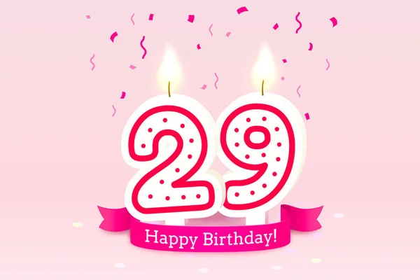 Feliz cumpleaños años. 29 aniversario del cumpleaños, Vela en forma de números. Vector — Archivo Imágenes Vectoriales