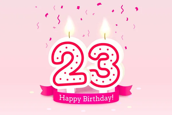 Feliz cumpleaños años. 23 aniversario del cumpleaños, Vela en forma de números. Vector — Archivo Imágenes Vectoriales