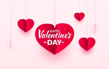 Sevgililer Günü 'nün kırmızı kalbi, 14 Şubat' tan tebrik kartı. Vektör