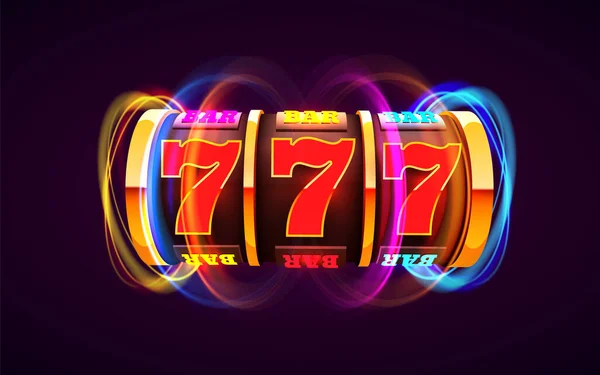 A máquina de fenda de ouro ganha o total de apostas num jogo. 777 Conceito de grande vitória. Jackpot do casino. —  Vetores de Stock