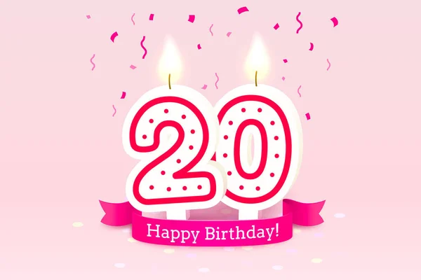 Feliz cumpleaños años. 20 aniversario del cumpleaños, Vela en forma de números. Vector — Archivo Imágenes Vectoriales