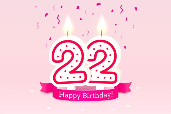 Feliz cumpleaños años. 22 aniversario del cumpleaños, Vela en forma de números. Vector — Archivo Imágenes Vectoriales