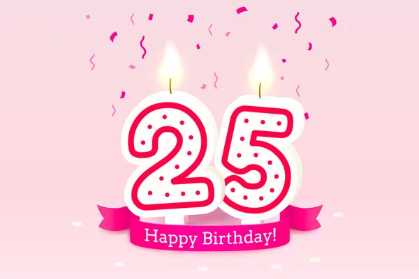 Feliz cumpleaños años. 25 aniversario del cumpleaños, Vela en forma de números. Vector — Archivo Imágenes Vectoriales
