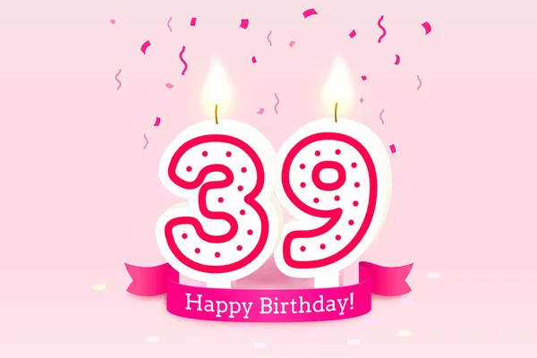 Feliz cumpleaños años. 39 aniversario del cumpleaños, Vela en forma de números. Vector — Archivo Imágenes Vectoriales