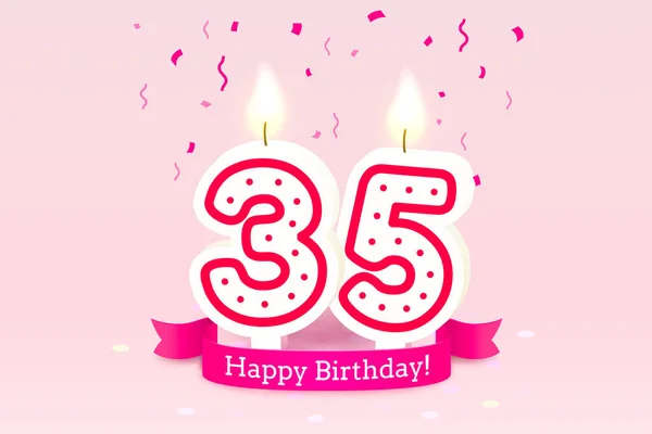 Joyeux anniversaire. 35 anniversaire de l'anniversaire, Bougie sous forme de chiffres. Vecteur — Image vectorielle