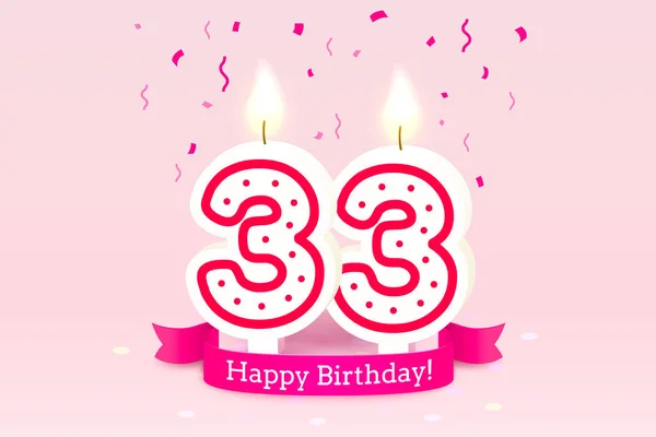 誕生日おめでとう。誕生日の33周年、番号の形でキャンドル。ベクトル — ストックベクタ