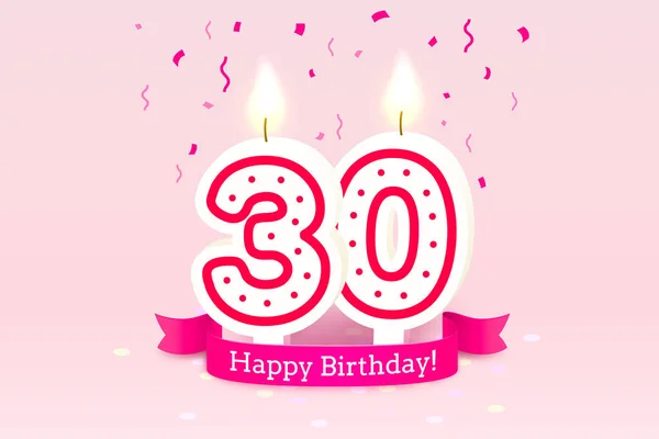 Hodně štěstí, zdraví. 30. výročí narozenin, svíčka ve formě čísel. Vektor — Stockový vektor