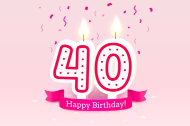 Doğum günün kutlu olsun. Doğum gününün 40. yıldönümü, Candle numara şeklinde. Vektör