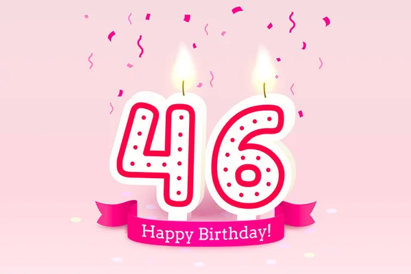 誕生日おめでとう。誕生日の46周年、番号の形でキャンドル。ベクトル — ストックベクタ