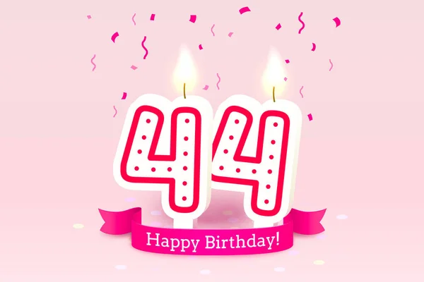 Hodně štěstí, zdraví. 44. výročí narozenin, svíčka ve formě čísel. Vektor — Stockový vektor