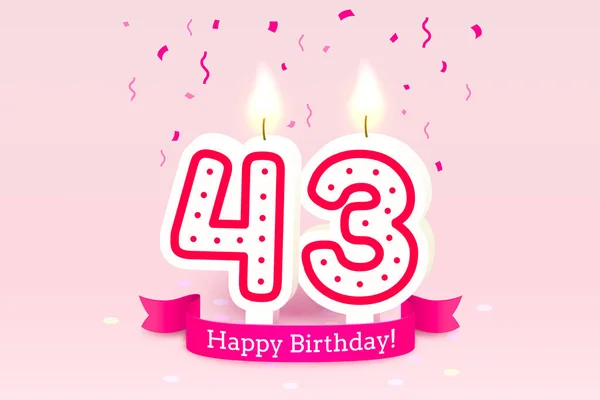 誕生日おめでとう。誕生日の43周年、番号の形でキャンドル。ベクトル — ストックベクタ