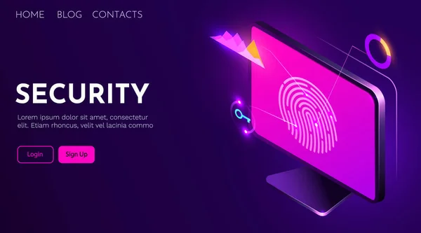 Fingerprint Scan Biometrics Identify Authorization on computer. Data protection and security. — Stock Vector