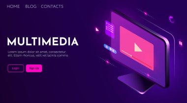 Bilgisayar ekranındaki video oynatıcı. Multimedya kavramları. Modern fütürist tasarım grafik elementleri.