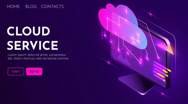 Ordinateur connecté au service de serveur cloud. Cloud computing. Design futuriste moderne. — Image vectorielle