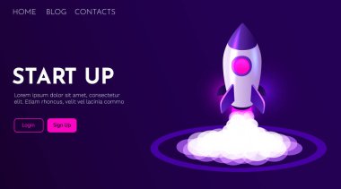 Girişim başlatılıyor, yeni iş konsepti, roket fırlatma.