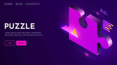 Yapboz yapbozu iniş sayfası şablonu. Çözüm kavramı.