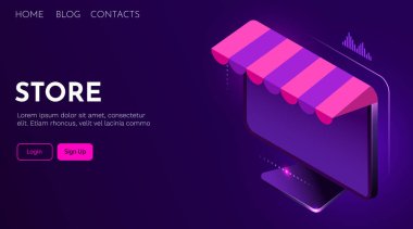 İnternetten alışveriş konsepti. Tenteli bir laptop. İniş sayfası