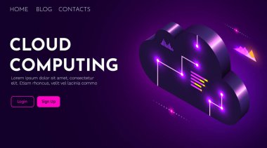 Bulut hesaplama. Modern fütürist tasarım. İniş sayfası
