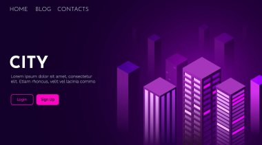 Modern gece şehri manzarası. Akıllı şehir konsepti. İniş sayfası