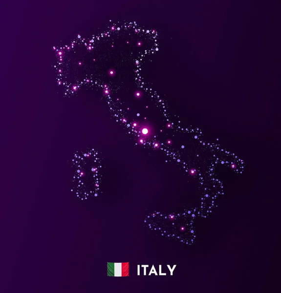 Italia mappa fatta di stelle e puntini. Il concetto di globalizzazione. Vista dello spazio. — Vettoriale Stock