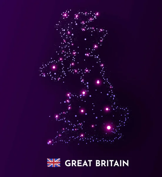 Gran Bretaña mapa hecho de estrellas y puntos. Concepto de globalización. Vista espacial. — Vector de stock