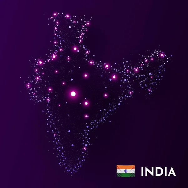Indienkarta gjord av stjärnor och prickar. Globaliseringskoncept Rymdutsikt. — Stock vektor