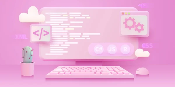 Ανάπτυξη ιστοσελίδων, κωδικοποίηση και προγραμματισμός banner. Κωδικός υπολογιστή. — Διανυσματικό Αρχείο