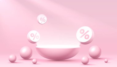 Mega indirimi, sahne podyumu, ödül için sahne podyumu, dekor unsuru arka planı. Vektör