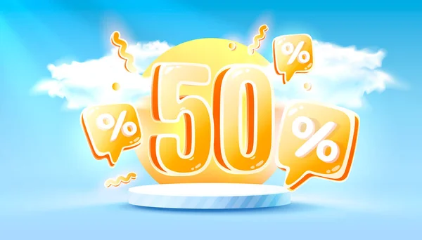 Mega sale special offer, Summer 50 off sale banner. Sign board promotion. Vector — Vetor de Stock