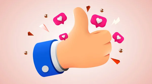 Cartoon human hand with thumb. Concept of like at social network, success or good feedback. — Vector de stock