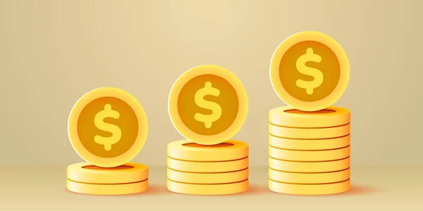 Growing stack of golden dollar coins. Economics concept. — стоковый вектор