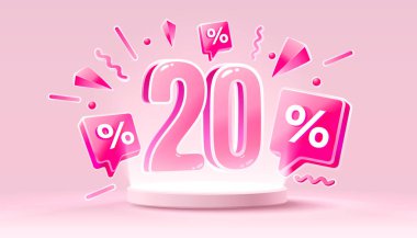 Mega indirimli indirimli 20 'lik indirimli pankart. Yönetim kurulu terfisi. Vektör