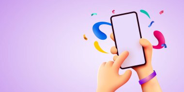 Telefonu iki elinle tut. Telefon maketi. Renk patlaması. Ekrana parmağınla dokun.