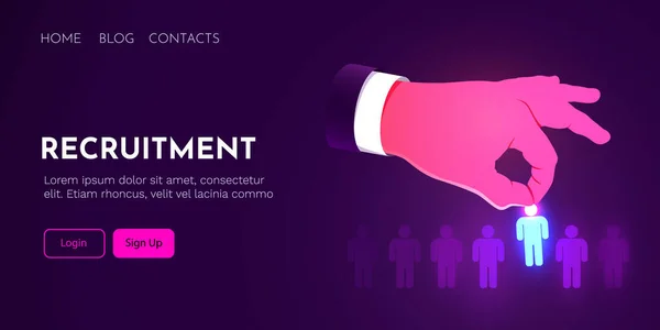 Businessman hand chooses the best employee. Recruitment concept. — Vector de stock