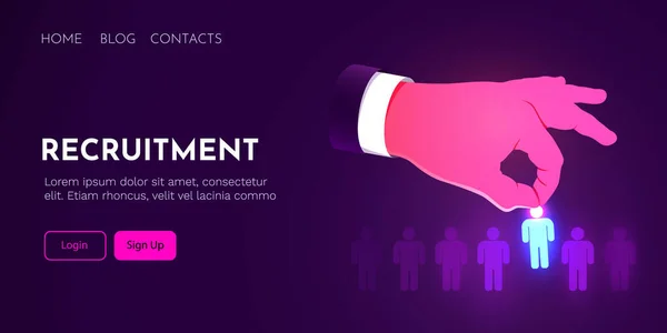 Businessman hand chooses the best employee. Recruitment concept. — Vetor de Stock