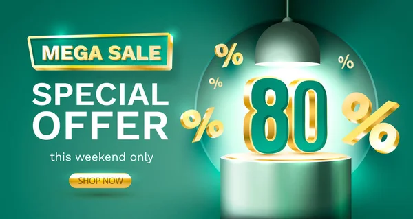 Mega oferta especial de venda 80, Palco pódio por cento, Palco cena pódio com para o prêmio, Decor elemento fundo. — Vetor de Stock