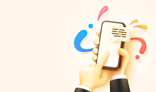 Αποστολή επιστολής μέσω τηλεφώνου, φωτεινό κάλυμμα smartphone στα χέρια για επικοινωνία. Διάνυσμα — Διανυσματικό Αρχείο