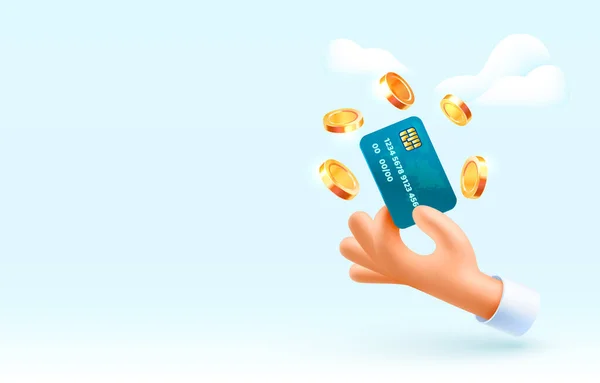 Mão segurando um ícone de cartão de crédito, mensagem de banner. Vetor — Vetor de Stock