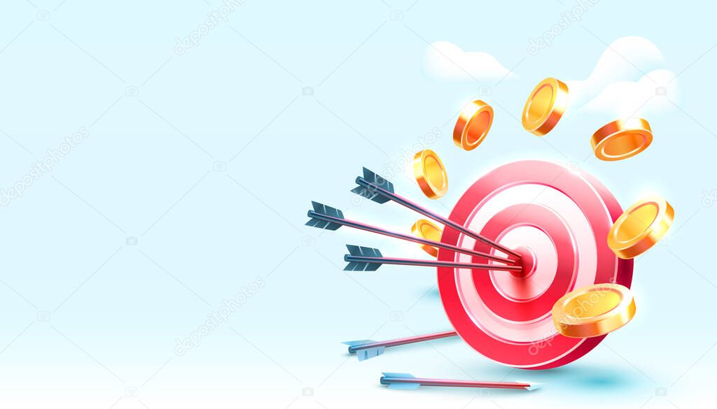 Target finance landing page, banner business 3d icon. Vector